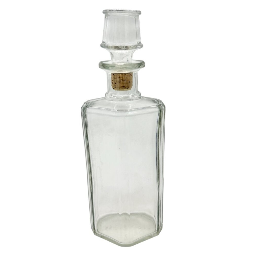 Vintage Diamond-Shaped Glass Decanter With Cork Stopper Holds 22 fl ozs 11"H
